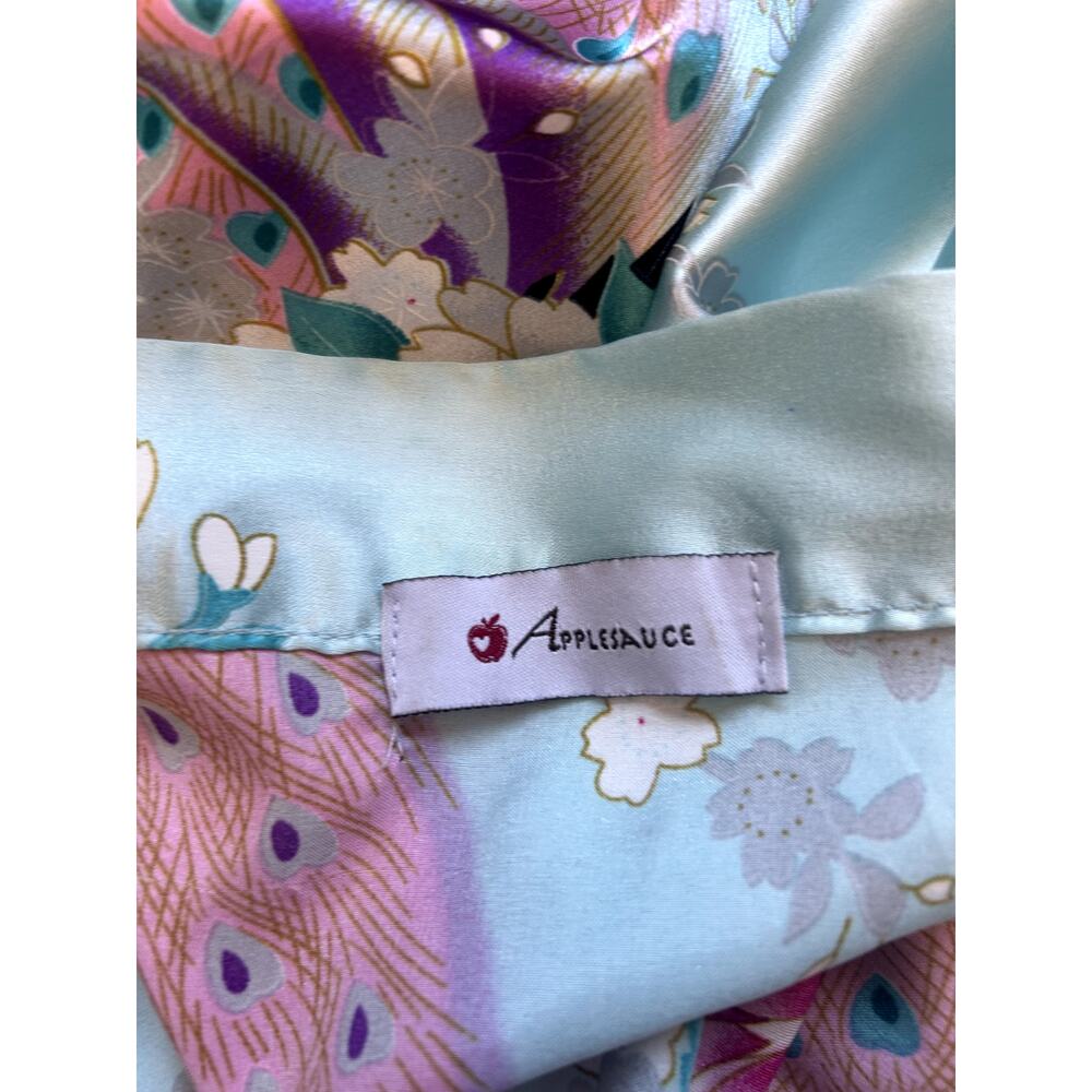 Vintage Y2K Applesauce Satin Peacock Floral Kimono Robe - One Size - Picture 7 of 7
